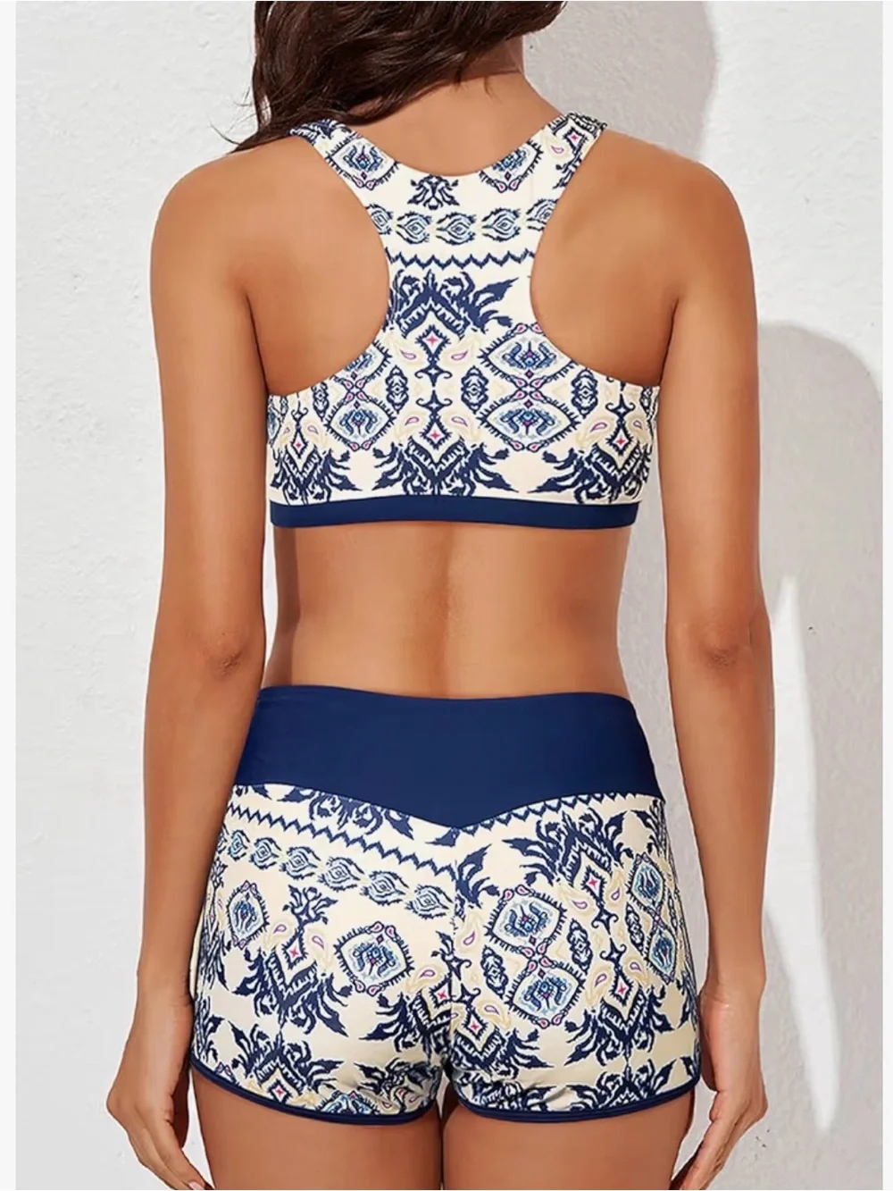 Aleumdr Women’s 3-Piece Athletic Tankini Swimsuit Set Cream & Blue • Size S•NWOT - Picture 10 of 11